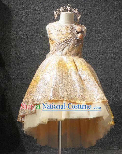 Top Kindergarten Children Day Golden Dress Catwalks Stage Show Birthday Costume for Kids