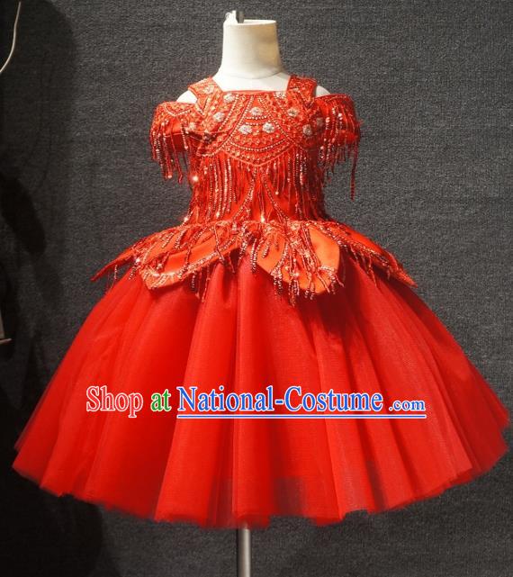 Top Kindergarten Children Day Performance Red Dress Catwalks Stage Show Birthday Costume for Kids