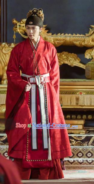 Chinese Ancient Drama Ming Dynasty Yingzong Emperor Zhu Qizhen Replica Costumes and Headpiece Complete Set