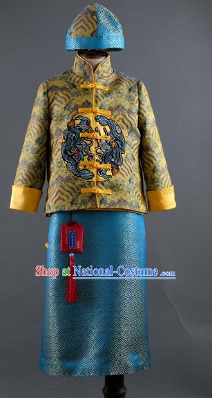 Traditional Chinese Children Qing Dynasty Embroidered Mandarin Jacket and Robe Classical Dance Stage Performance Costume for Kids