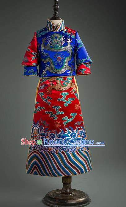 Traditional Chinese Qing Dynasty Princess Red Dress Compere Stage Performance Costume for Kids