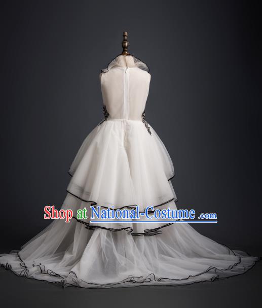 Top Children Cosplay Princess Beige Veil Trailing Full Dress Compere Catwalks Stage Show Dance Costume for Kids