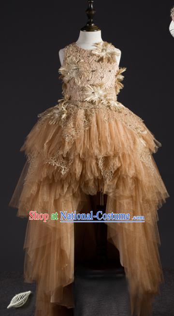 Top Children Modern Dance Light Brown Veil Short Dress Compere Catwalks Stage Show Costume for Kids