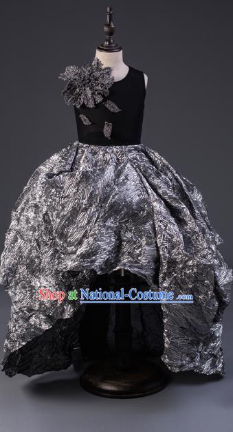 Top Children Cosplay Princess Grey Full Dress Compere Catwalks Stage Show Dance Costume for Kids