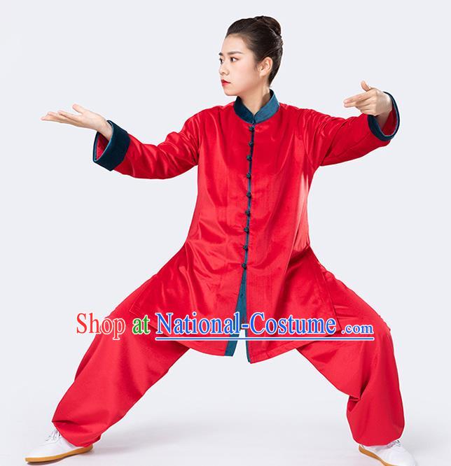 Traditional Chinese Tai Chi Red Velvet Outfits Martial Arts Stage Performance Costumes for Women