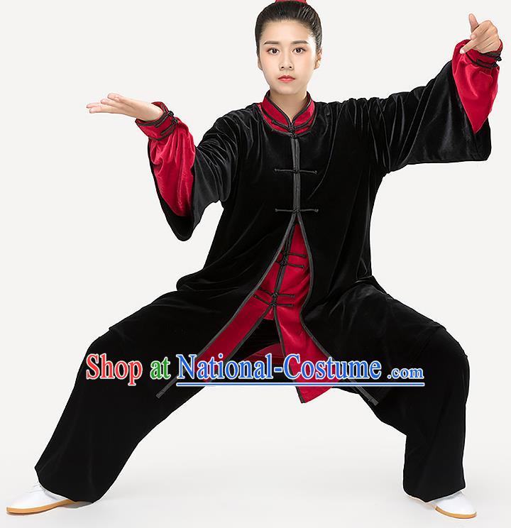 Traditional Chinese Tai Chi Competition Black Pleuche Outfits Martial Arts Stage Performance Costumes for Women