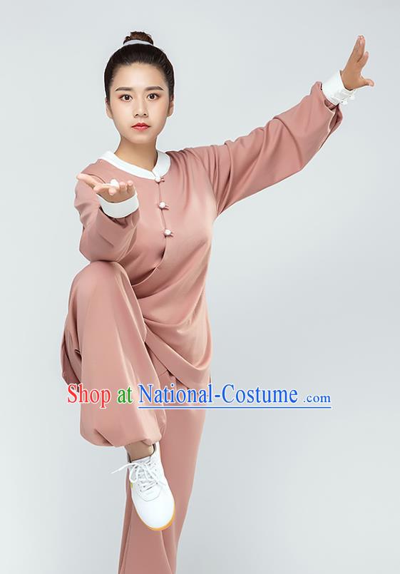 Traditional Chinese Tai Chi Kung Fu Deep Pink Outfits Martial Arts Stage Performance Costumes for Women