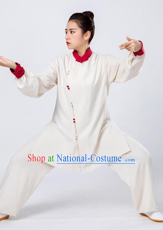 Top Tai Chi Kung Fu Beige Outfits Chinese Traditional Martial Arts Competition Costumes for Women