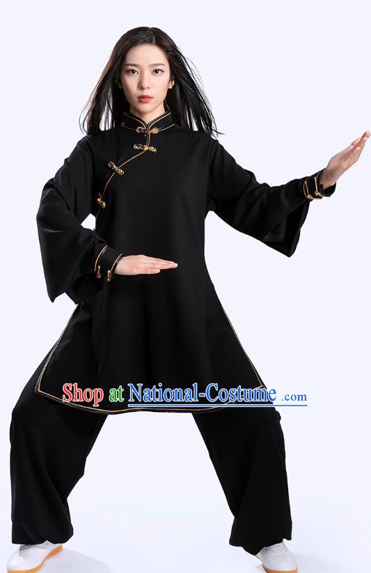 Top Tai Chi Kung Fu Competition Black Outfits Chinese Traditional Martial Arts Costumes for Women