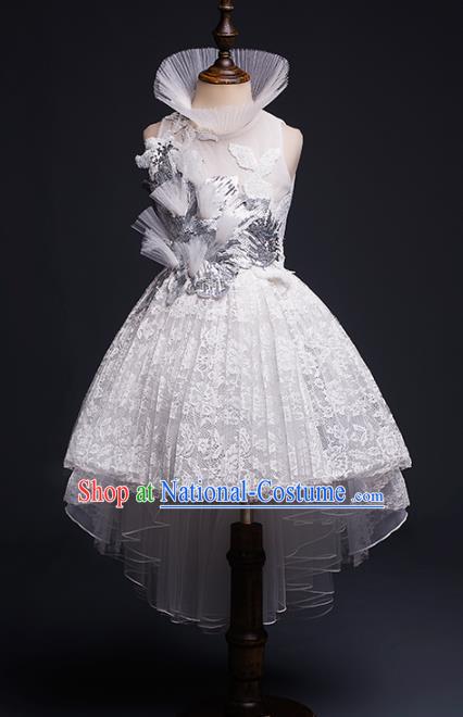 Top Children Cosplay Princess White Lace Short Dress Compere Catwalks Stage Show Dance Costume for Kids