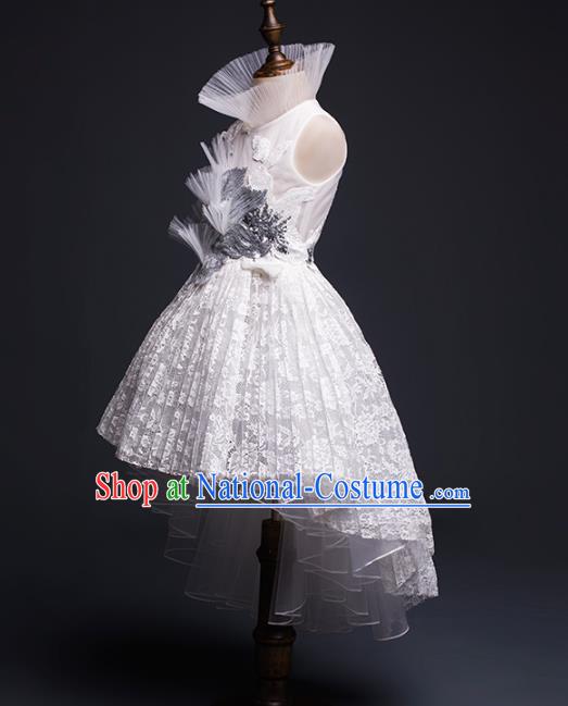 Top Children Cosplay Princess White Lace Short Dress Compere Catwalks Stage Show Dance Costume for Kids