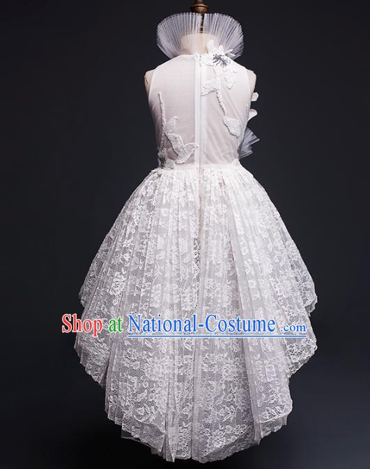 Top Children Cosplay Princess White Lace Short Dress Compere Catwalks Stage Show Dance Costume for Kids