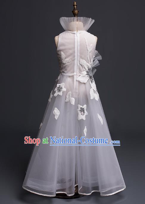 Top Children Cosplay Princess Grey Veil Long Dress Compere Catwalks Stage Show Dance Costume for Kids