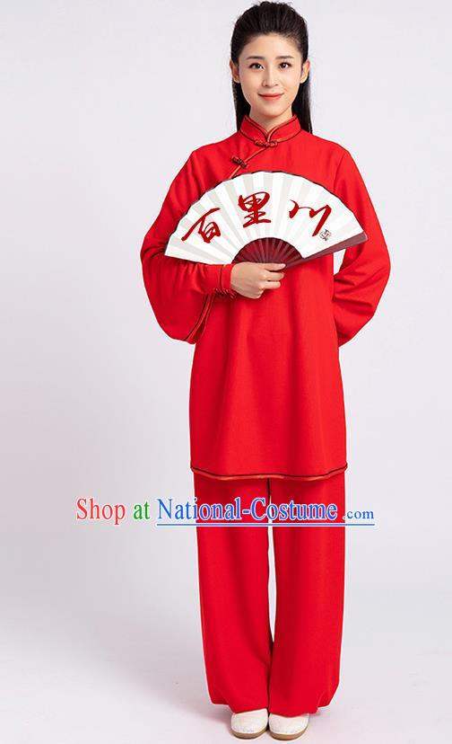 Top Chinese Tai Chi Kung Fu Red Outfits Traditional Martial Arts Competition Costumes for Women