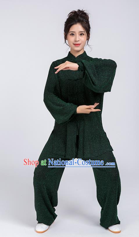 Top Chinese Tai Chi Training Green Outfits Traditional Kung Fu Martial Arts Competition Costumes for Women