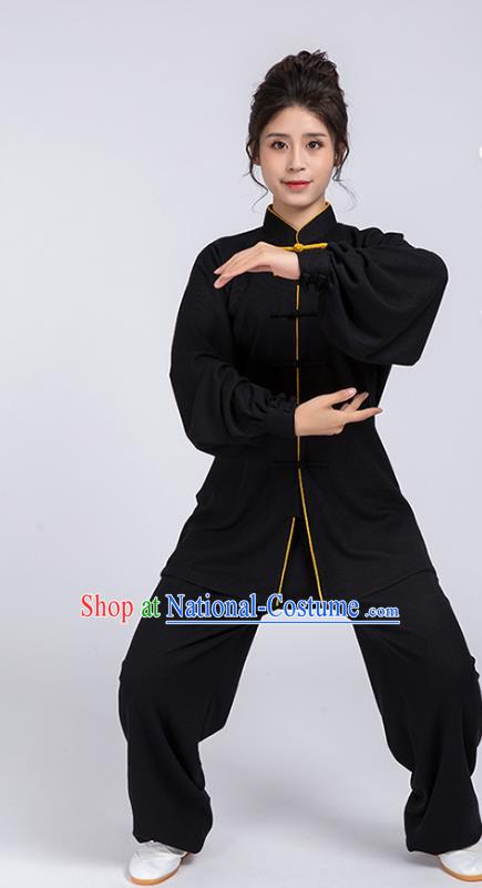 Top Chinese Tai Chi Chuan Training Black Outfits Traditional Kung Fu Martial Arts Competition Costumes for Women