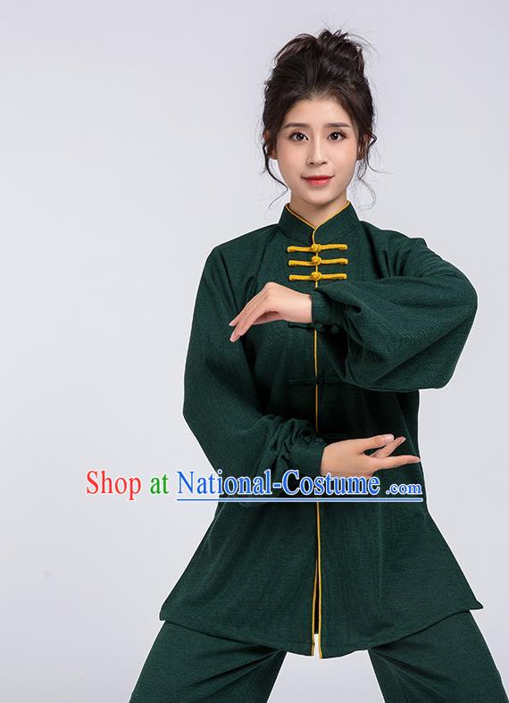 Top Chinese Tai Chi Chuan Training Atrovirens Outfits Traditional Kung Fu Martial Arts Competition Costumes for Women