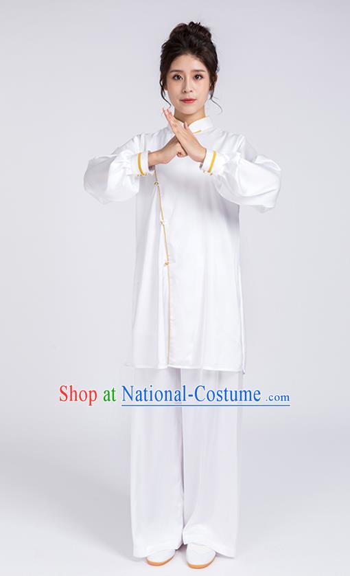 Top Chinese Martial Arts Yellow Edge Outfits Traditional Tai Chi Kung Fu Training Costumes for Women