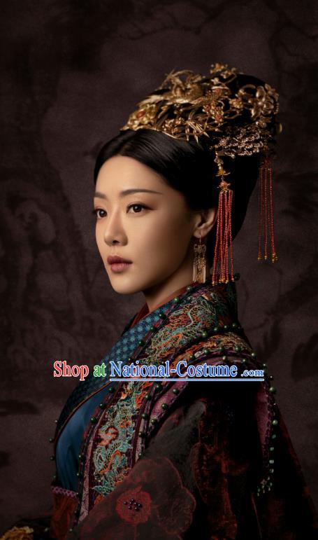 Chinese Ancient Ming Dynasty Queen Hu Shanxiang Drama Empress of the Ming Replica Costumes and Headpiece for Women