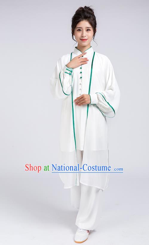 Top Chinese Martial Arts Green Edge Outfits Traditional Tai Chi Kung Fu Training Costumes for Women