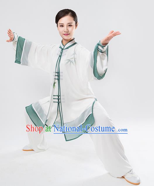 Top Chinese Martial Arts Printing Bamboo Green Outfits Traditional Tai Chi Kung Fu Training Costumes for Women