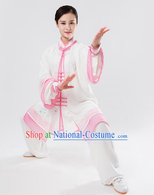 Top Chinese Martial Arts Printing Pink Outfits Traditional Tai Chi Kung Fu Training Costumes for Women