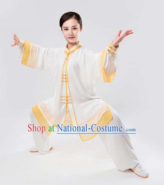 Top Chinese Martial Arts Printing Yellow Outfits Traditional Tai Chi Kung Fu Training Costumes for Women