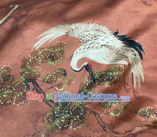 Chinese Traditional Crane Pine Design Pattern Orange Silk Fabric Cheongsam Gambiered Guangdong Gauze Drapery