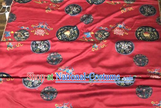 Chinese Traditional Peach Peony Design Pattern Red Silk Fabric Cheongsam Gambiered Guangdong Gauze Drapery