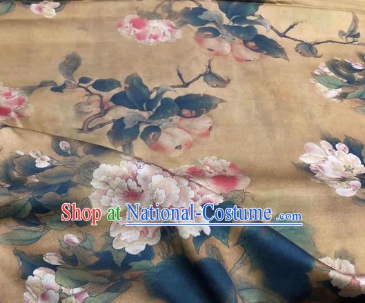 Chinese Traditional Peony Design Pattern Ginger Silk Fabric Cheongsam Gambiered Guangdong Gauze Drapery