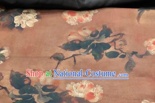 Chinese Traditional Peony Design Pattern Brown Silk Fabric Cheongsam Gambiered Guangdong Gauze Drapery