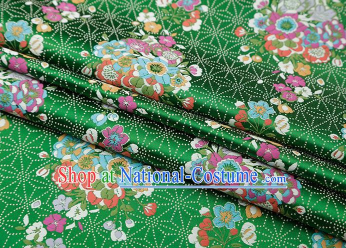 Chinese Traditional Snowflake Flowers Pattern Green Brocade Fabric Cheongsam Satin Tapestry Drapery