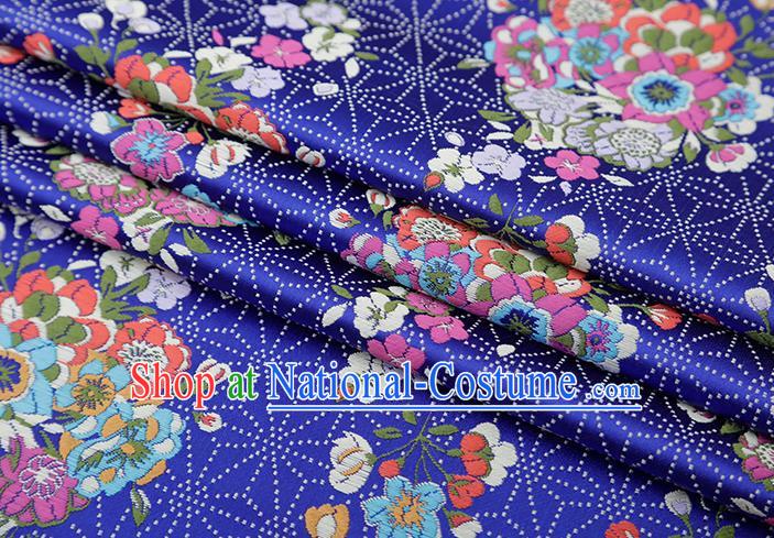 Chinese Traditional Snowflake Flowers Pattern Royalblue Brocade Fabric Cheongsam Satin Tapestry Drapery