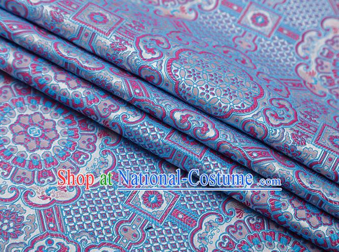 Chinese Traditional Avalokitesvara Pattern Blue Brocade Fabric Cheongsam Satin Tapestry Drapery