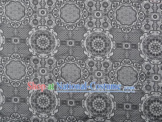 Chinese Traditional Avalokitesvara Pattern Grey Brocade Fabric Cheongsam Satin Tapestry Drapery