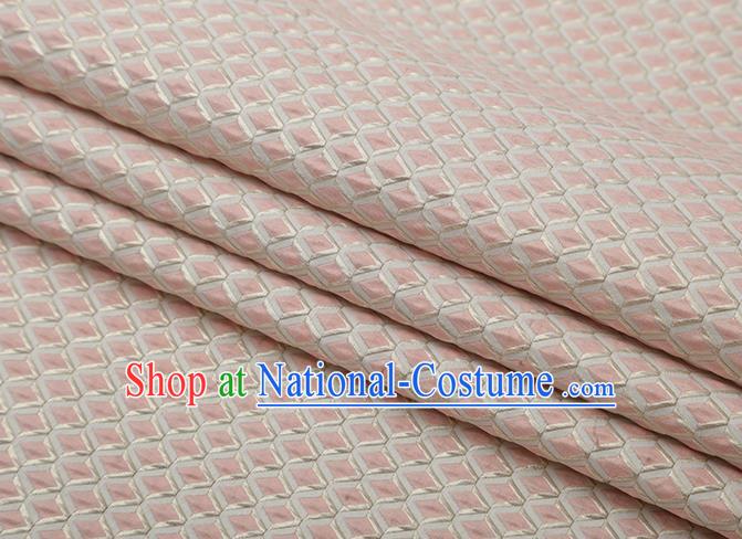 Chinese Traditional Rhomboids Pattern Pink Brocade Fabric Cheongsam Satin Tapestry Drapery