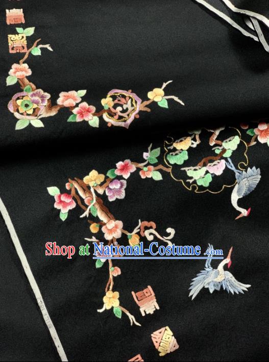 Chinese Classical Embroidered Crane Pattern Design Black Silk Fabric Asian Traditional Hanfu Brocade Material