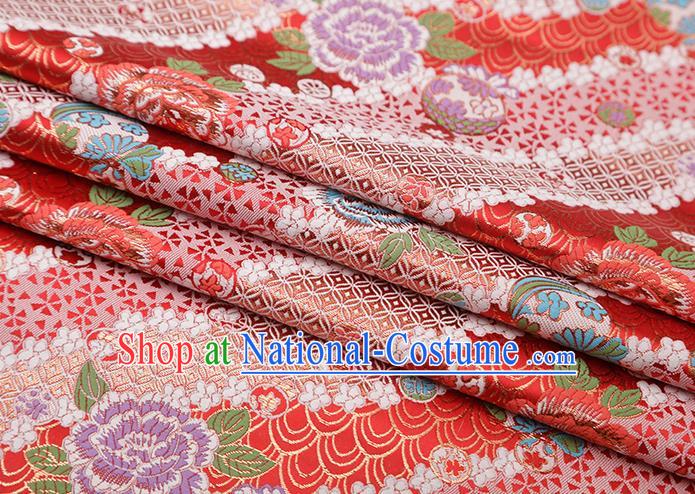 Chinese Traditional Peony Pattern Red Brocade Fabric Cheongsam Satin Tapestry Drapery