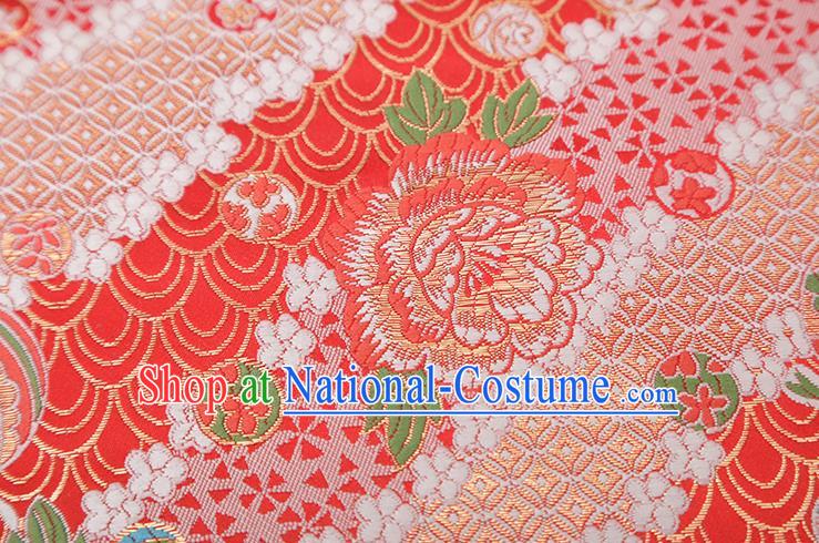 Chinese Traditional Peony Pattern Red Brocade Fabric Cheongsam Satin Tapestry Drapery