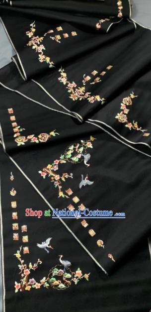 Chinese Classical Embroidered Crane Pattern Design Black Silk Fabric Asian Traditional Hanfu Brocade Material