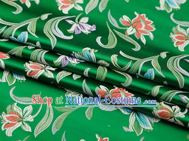 Chinese Traditional Daffodil Pattern Green Brocade Fabric Cheongsam Satin Tapestry Drapery