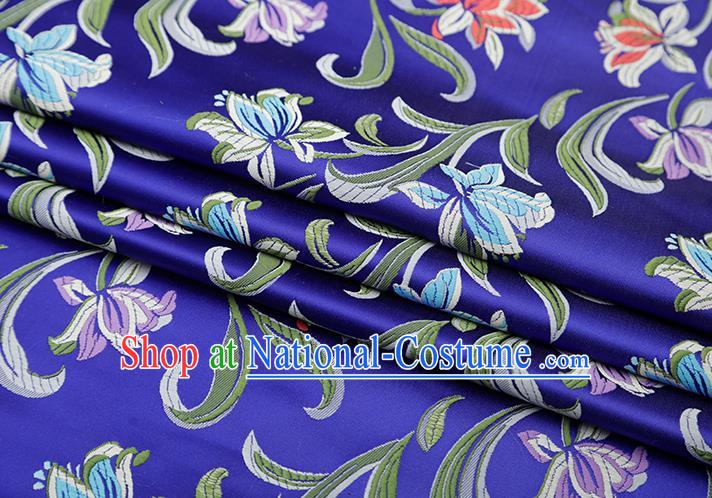 Chinese Traditional Daffodil Pattern Royalblue Brocade Fabric Cheongsam Satin Tapestry Drapery