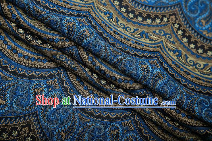 Chinese Traditional Pattern Design Peacock Blue Brocade Fabric Cheongsam Satin Tapestry Drapery