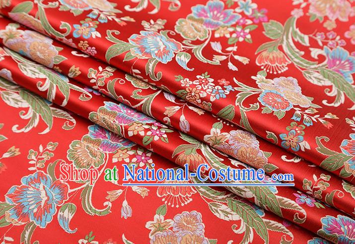 Chinese Traditional Phalaenopsis Pattern Red Brocade Fabric Cheongsam Satin Tapestry Drapery