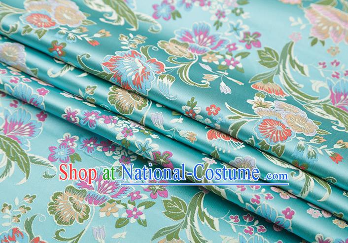 Chinese Traditional Phalaenopsis Pattern Blue Brocade Fabric Cheongsam Satin Tapestry Drapery