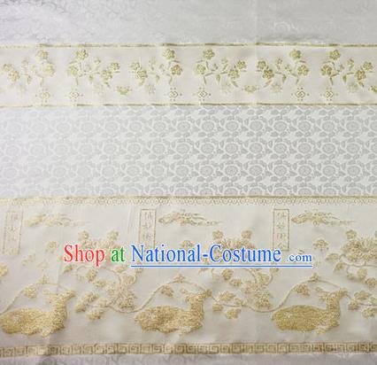 Chinese Traditional Flowers Deer Pattern Design White Brocade Fabric Hanfu Dress Satin Tapestry Drapery