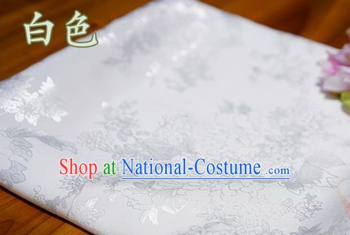 Chinese Traditional Peony Pattern Design White Brocade Fabric Hanfu Dress Satin Tapestry Drapery