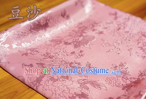 Chinese Traditional Peony Pattern Design Deep Pink Brocade Fabric Hanfu Dress Satin Tapestry Drapery