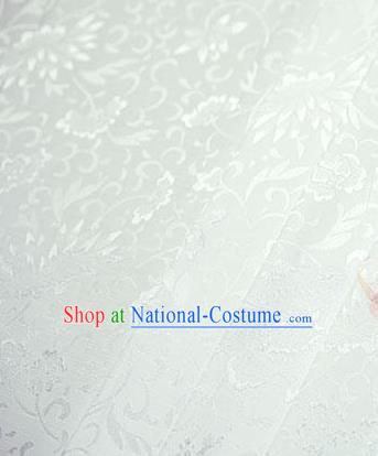 Chinese Traditional Little Flowers Pattern Design White Brocade Fabric Hanfu Dress Satin Tapestry Drapery