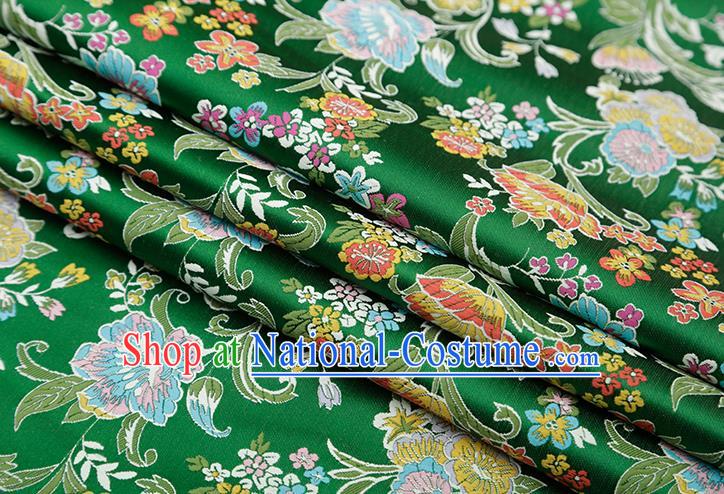 Chinese Traditional Phalaenopsis Pattern Green Brocade Fabric Cheongsam Satin Tapestry Drapery